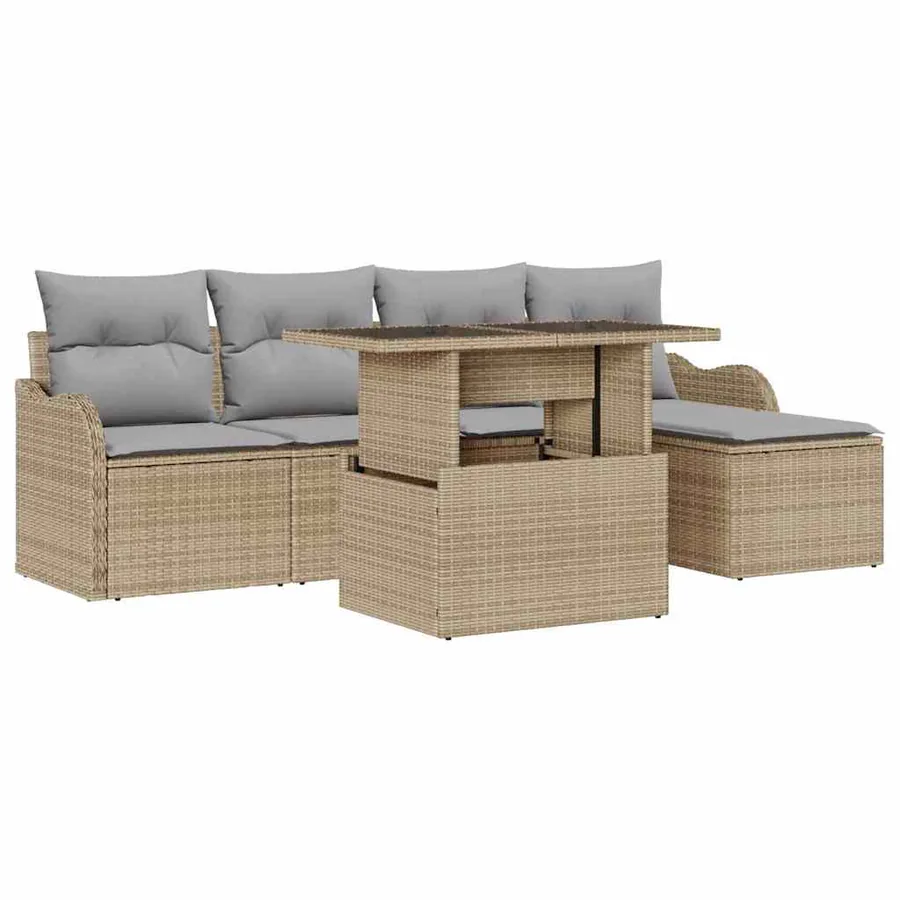 Ensemble de canapé de jardin avec coussin 6 pcs Beige Polyrotin - 2