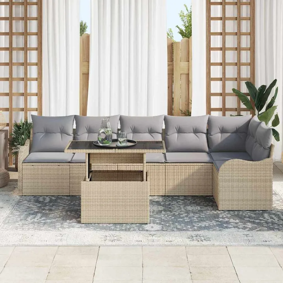 Ensemble de canapé de jardin 7 pcs Beige Poly Rattan - 3