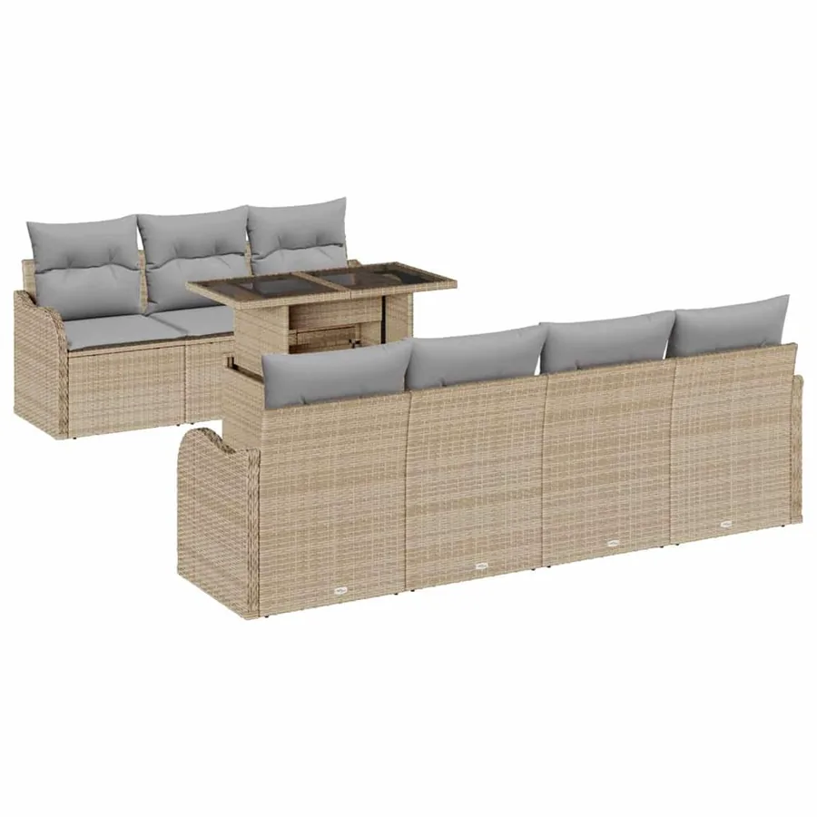 Ensemble de canapé de jardin 8 pcs Beige Poly Rattan - 2