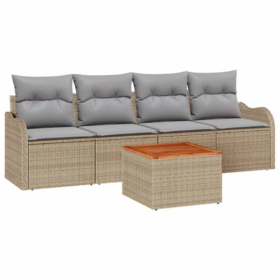 Ensemble de canapé de jardin 5 pcs Beige et Gris clair - 2