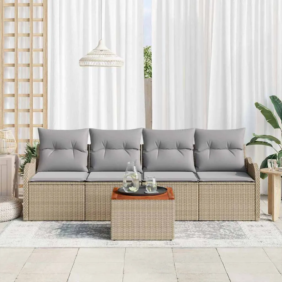 Ensemble de canapé de jardin 5 pcs Beige et Gris clair - 3
