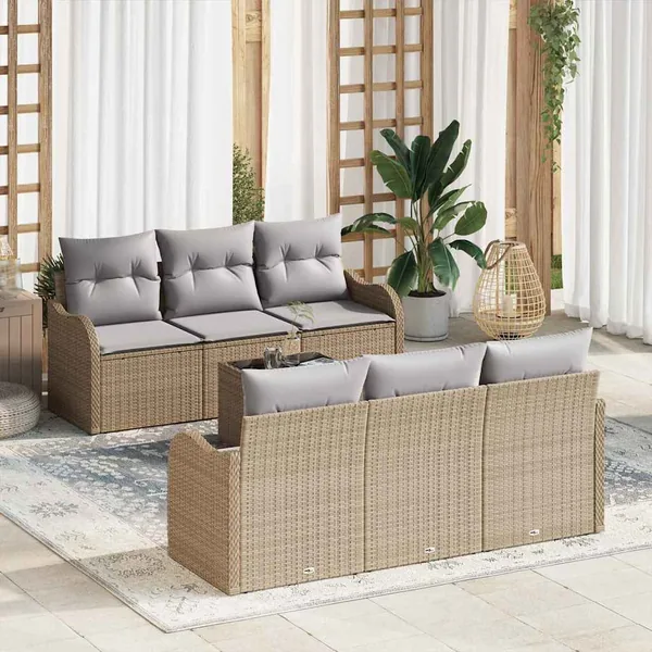 Ensemble de canapé de jardin avec coussin 7 pcs Beige et gris