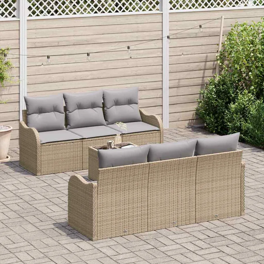 Ensemble de canapé de jardin avec coussin 7 pcs Beige et gris - 3