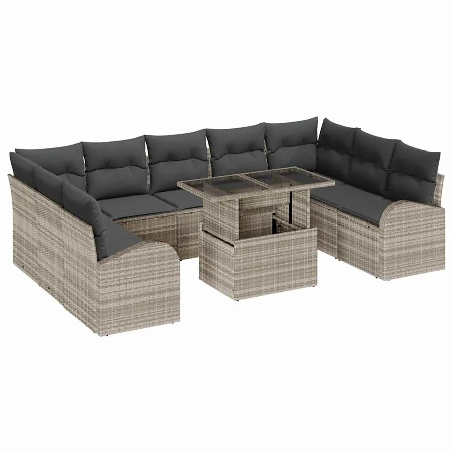 Ensemble de canapé de jardin 10 pcs Gris clair et gris - 2