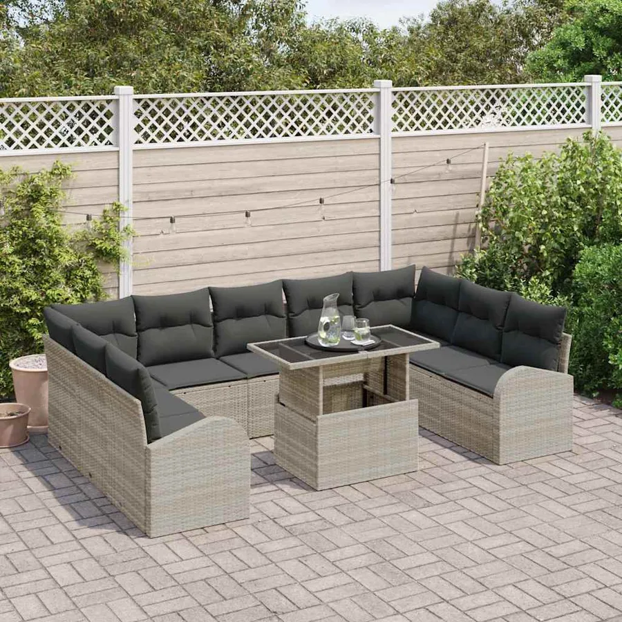 Ensemble de canapé de jardin 10 pcs Gris clair et gris - 3