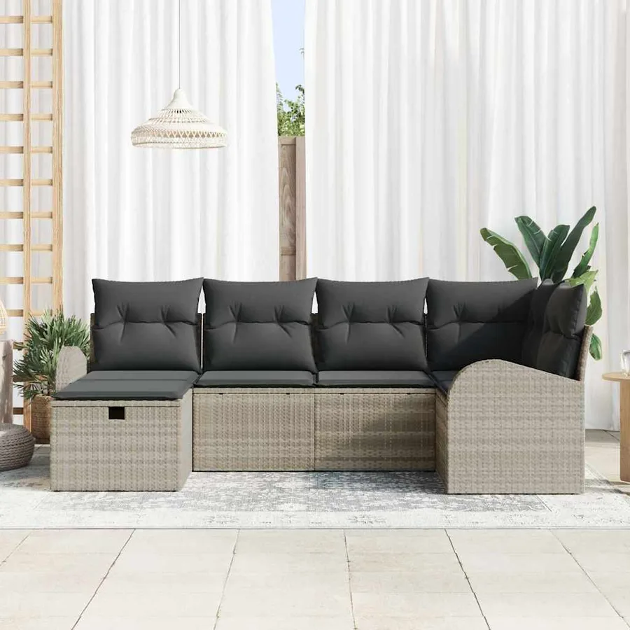 Ensemble de Canapés avec coussin 6 pcs Gris clair polyrotin - 3