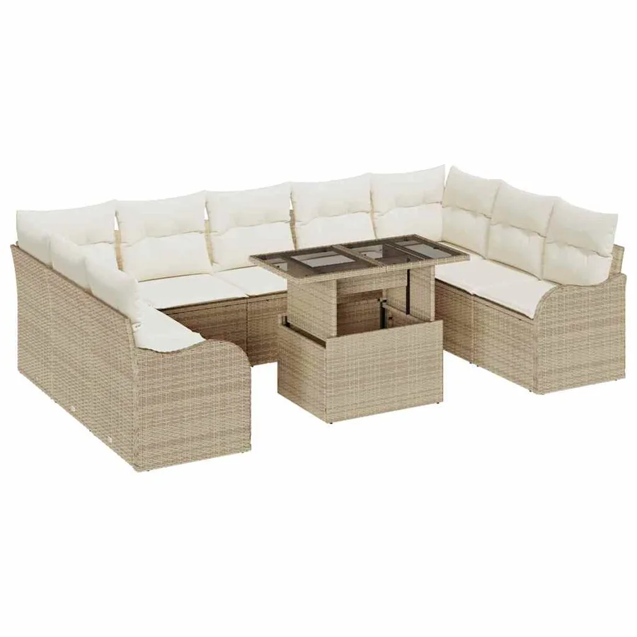 Ensemble de canapé de jardin 10 pcs Beige Poly Rattan - 2