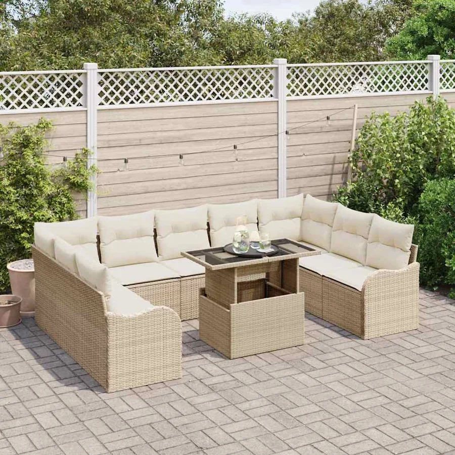 Ensemble de canapé de jardin 10 pcs Beige Poly Rattan - 3