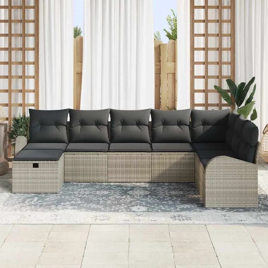 Ensemble de Canapés avec coussin Gris clair polyrotin - 3