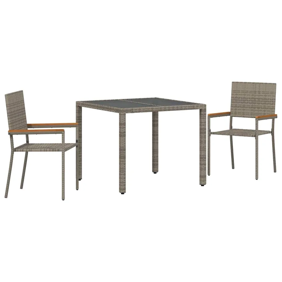 Ensemble de salle à manger pour jardin 3 pcs Gris polyrotin - 2