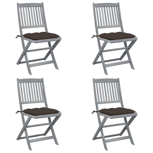 Chaises pliables d'extérieur lot de 4 et coussins Bois d'acacia