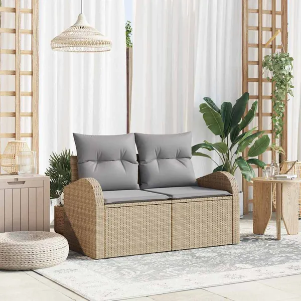 Canapé de jardin avec coussin Beige 124 x 62 x 69cm polyrotin