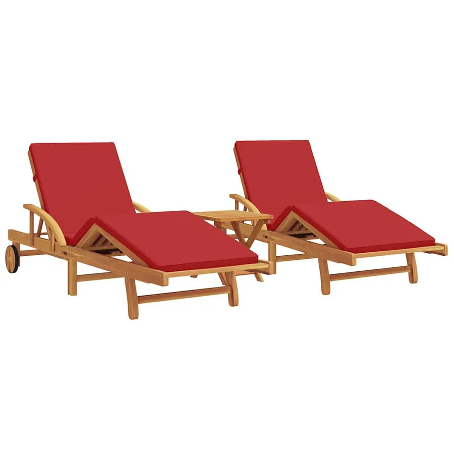 Transat 3 pcs Rouge 200 x 67 x 84 cm Bois d'Acacia Massif - 2