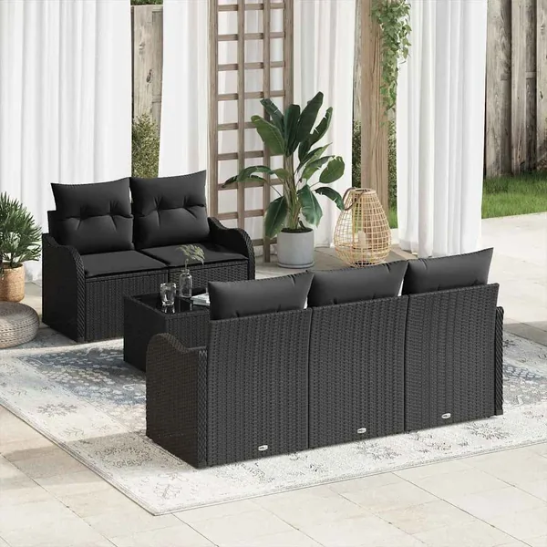Ensemble de canapé de jardin avec coussin 6 pcs Noir