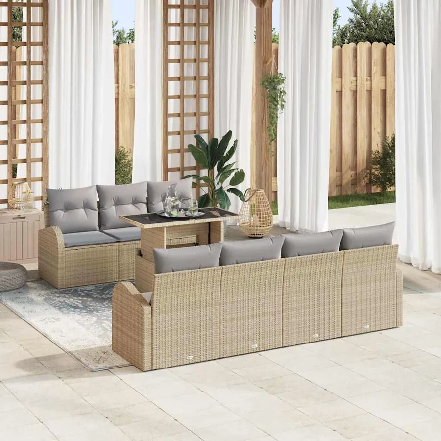Ensemble de canapé de jardin 8 pcs Beige Poly Rattan