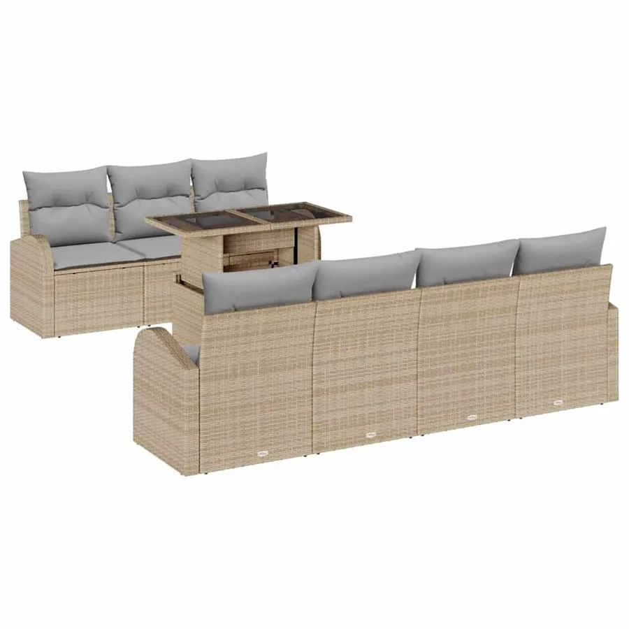 Ensemble de canapé de jardin 8 pcs Beige Poly Rattan - 2