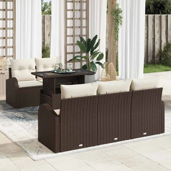 Ensemble de canapé de jardin 6 pcs Marron Poly Rattan
