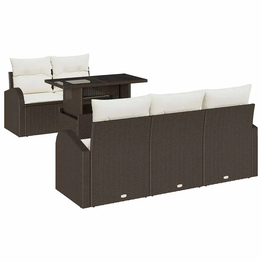 Ensemble de canapé de jardin 6 pcs Marron Poly Rattan - 2