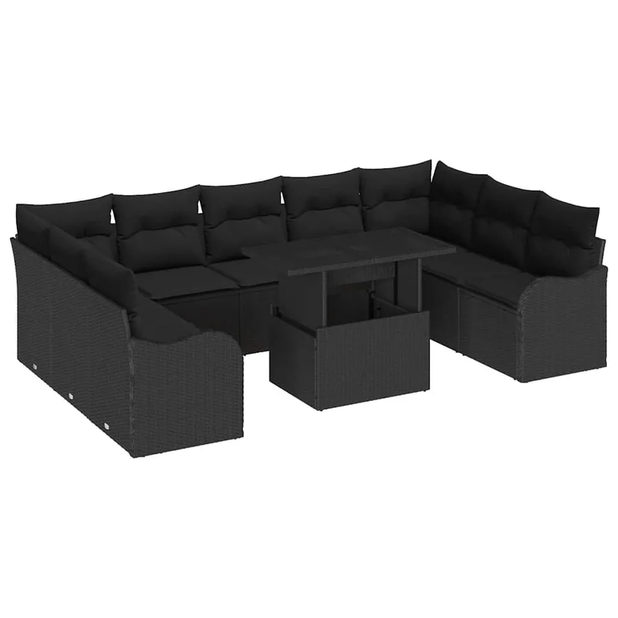 Ensemble de canapé de jardin 10 pcs Noir Poly Rattan - 2