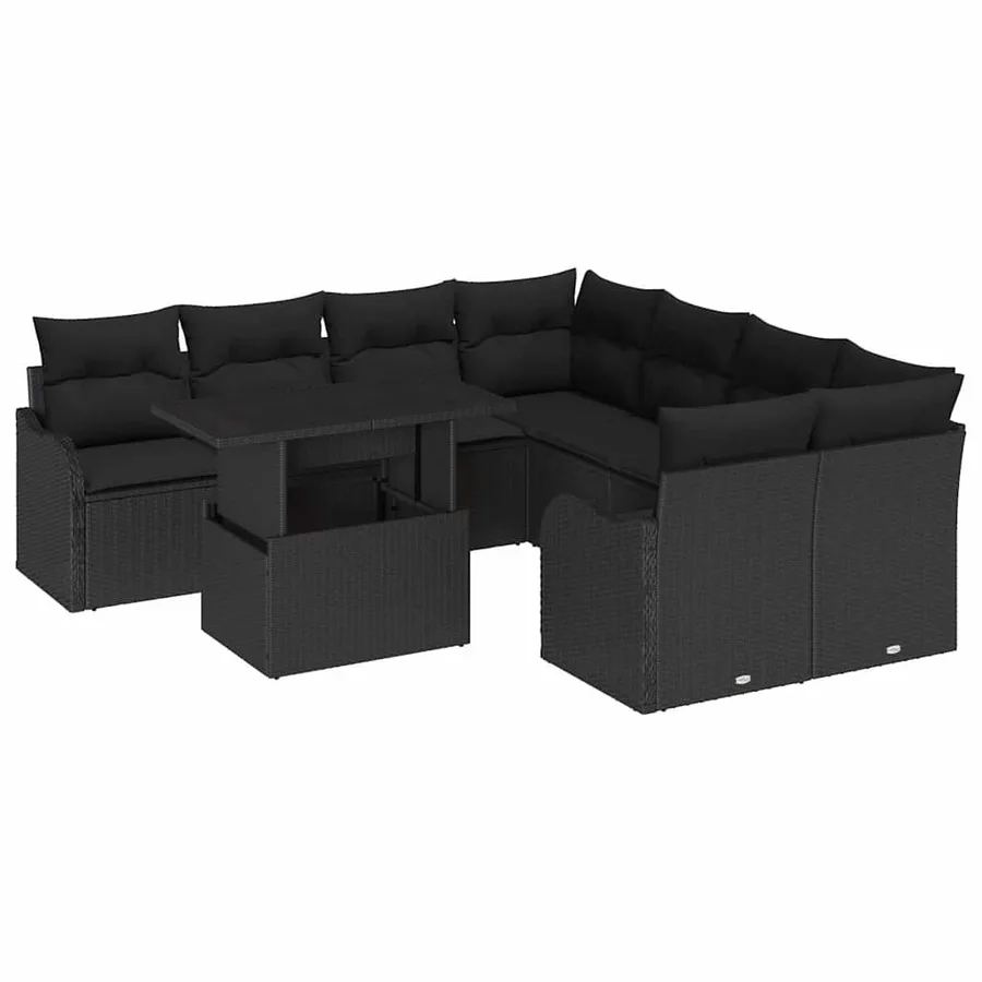 Ensemble de canapé de jardin avec coussin 9 pcs Noir Polyrotin - 2