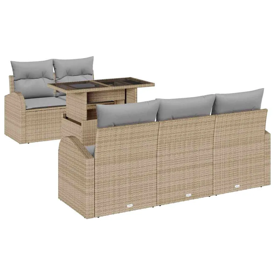 Ensemble de canapé de jardin 6 pcs Beige Poly Rattan - 2