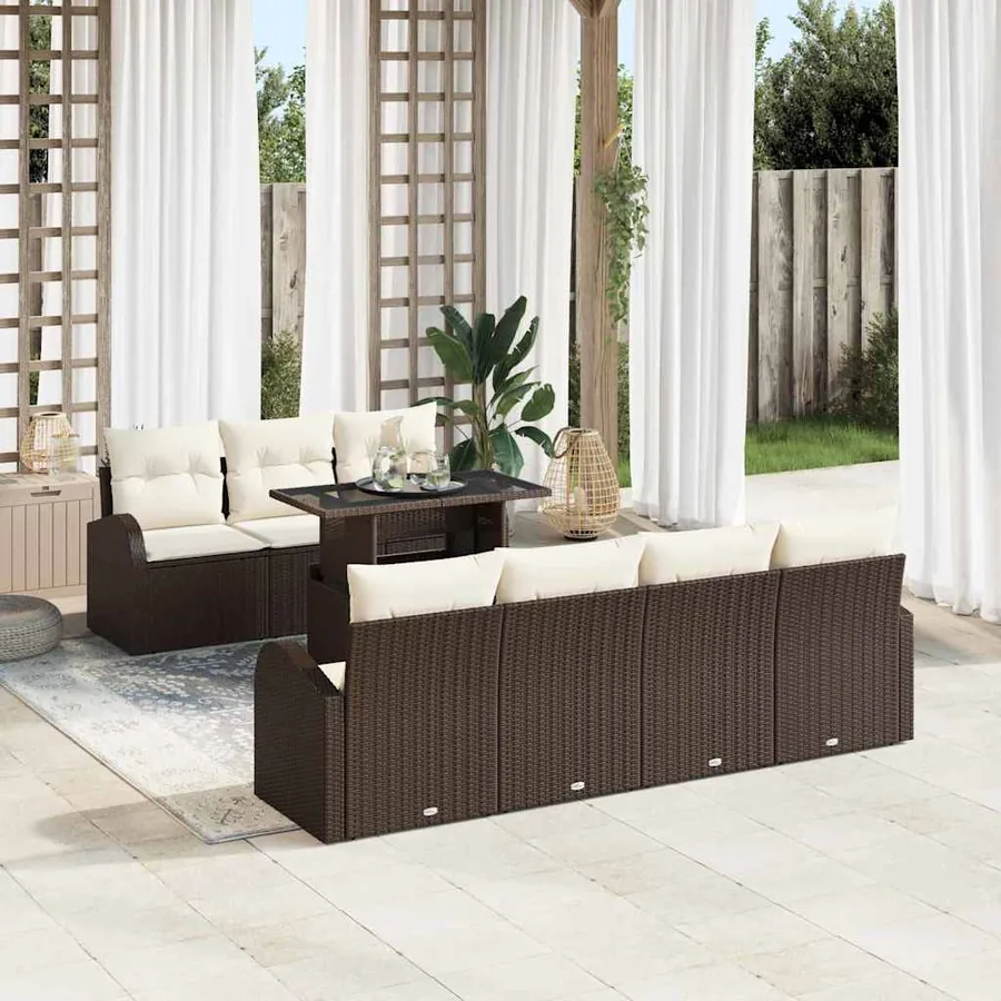 Ensemble de canapé de jardin 8 pcs Marron Poly Rattan
