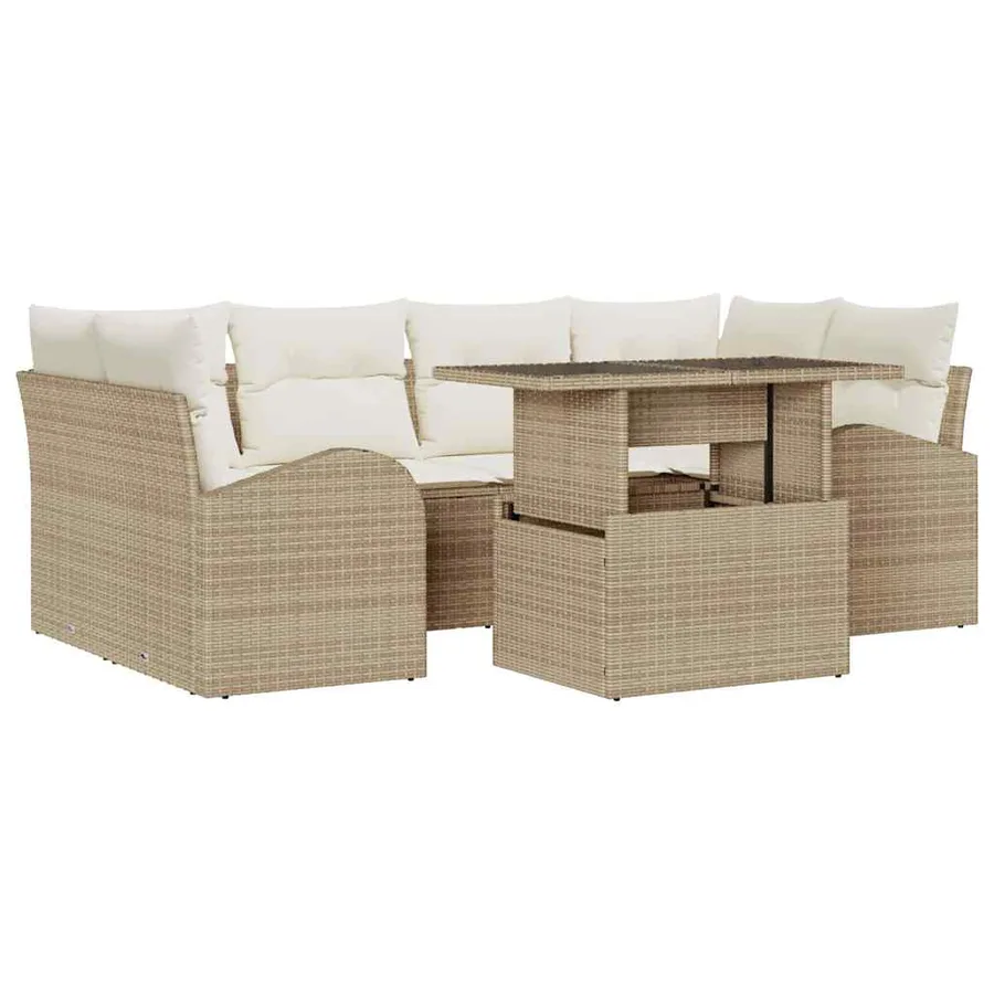 Ensemble de canapé de jardin 7 pcs Beige Poly Rattan - 2