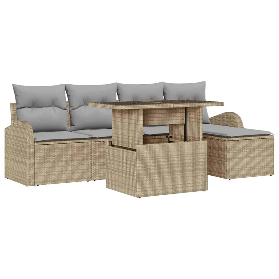 Ensemble de canapé de jardin 6 pcs Beige Poly rotin - 2