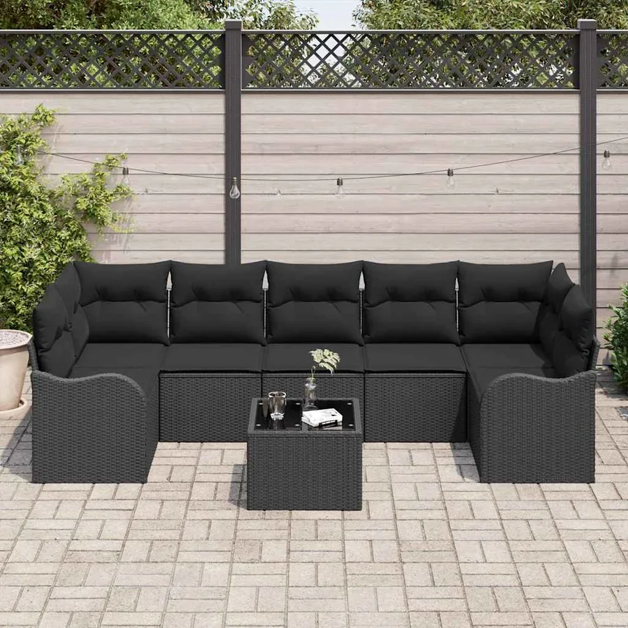 Ensemble de canapé de jardin avec coussin 8 pcs Noir - 3