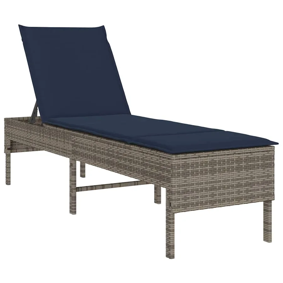 Transat avec coussin gris 55x200x44cm résine tressée - 2