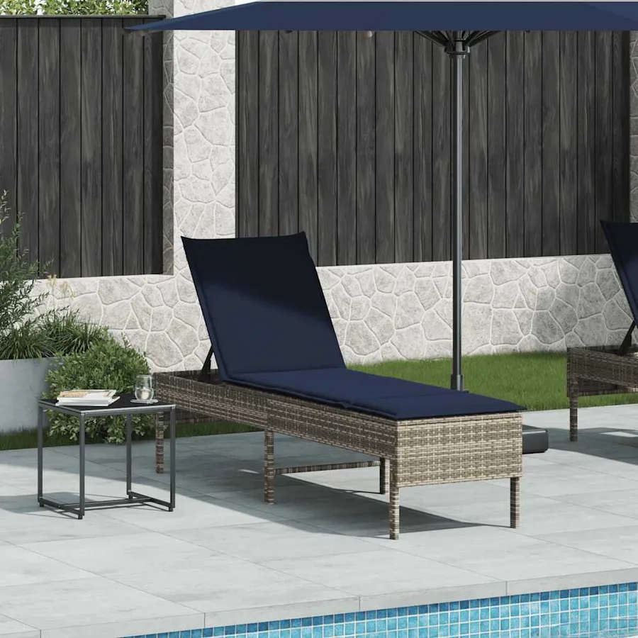 Transat avec coussin gris 55x200x44cm résine tressée - 3