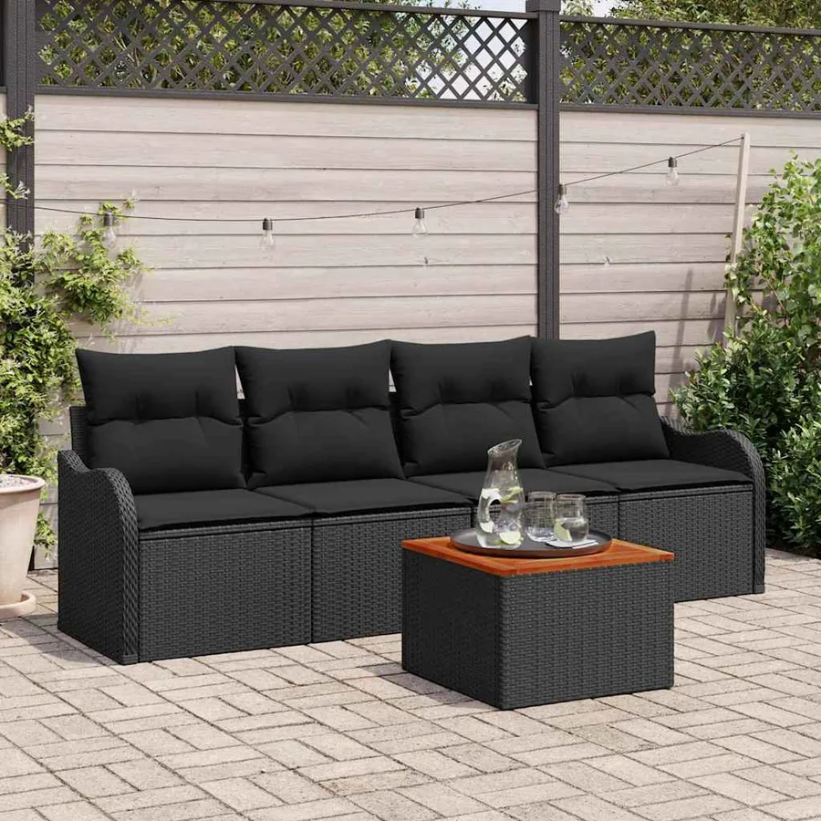 Ensemble de canapé de jardin avec stockage 5 pcs Noir polyrotin