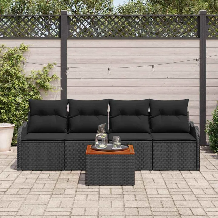 Ensemble de canapé de jardin avec stockage 5 pcs Noir polyrotin - 3
