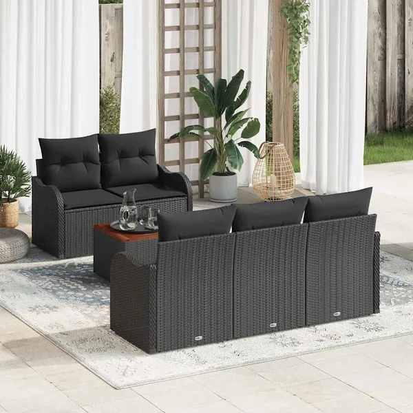 Ensemble de canapé de jardin avec stockage 6 pcs Noir polyrotin