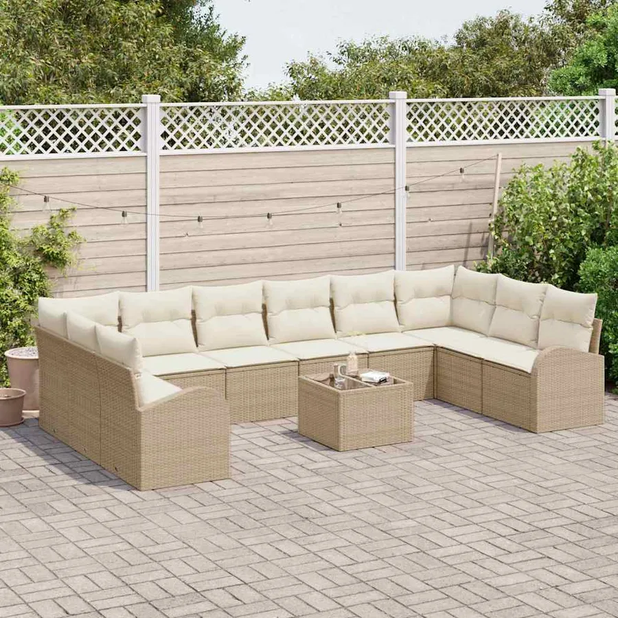 Ensemble de canapé de jardin 11 pcs Beige et crème polyrotin - 3