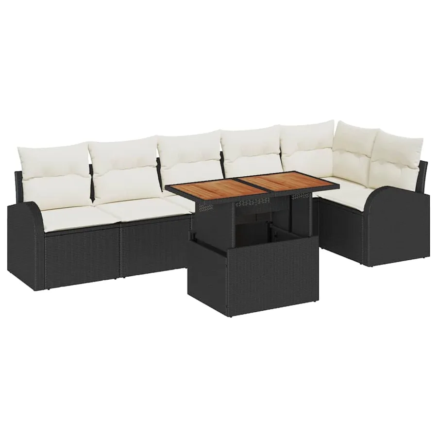Ensemble de canapé de jardin avec coussin 7 pcs Noir et Crème - 2