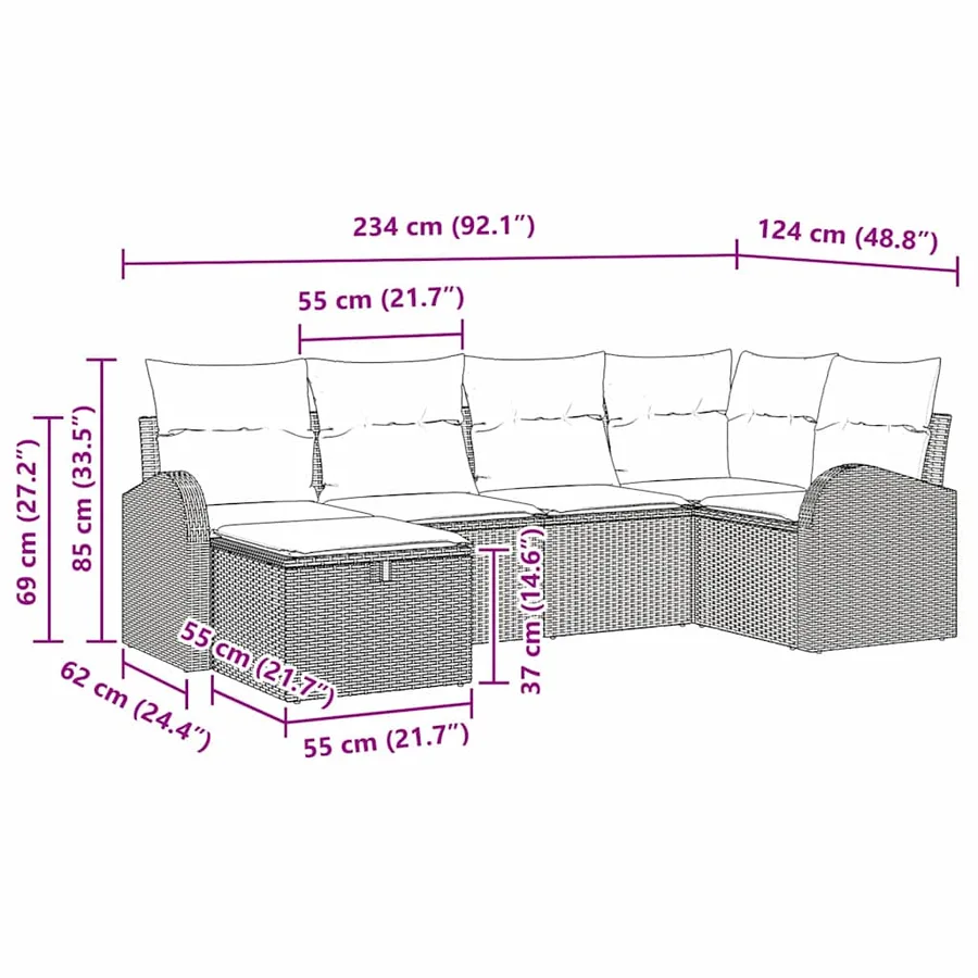 Ensemble de Canapés avec coussin Noir et Crème polyrotin - 10