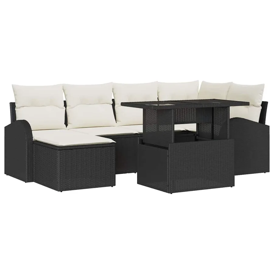 Ensemble de canapé de jardin avec coussin 7 pcs Noir et crème - 2