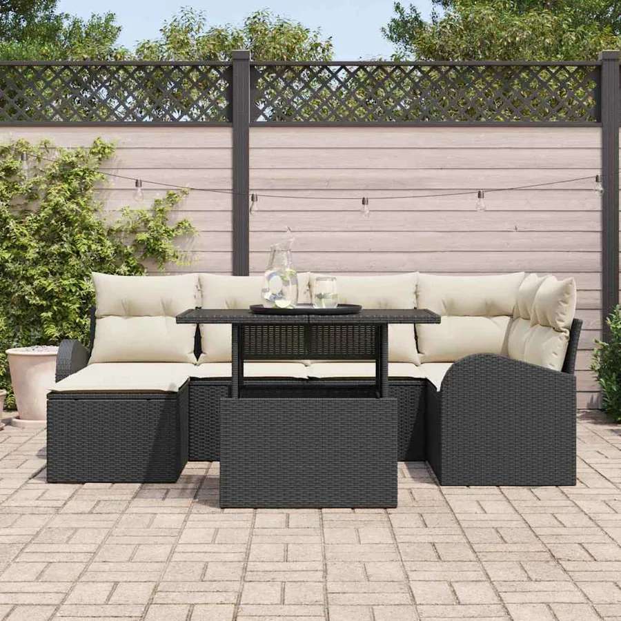 Ensemble de canapé de jardin avec coussin 7 pcs Noir et crème - 3