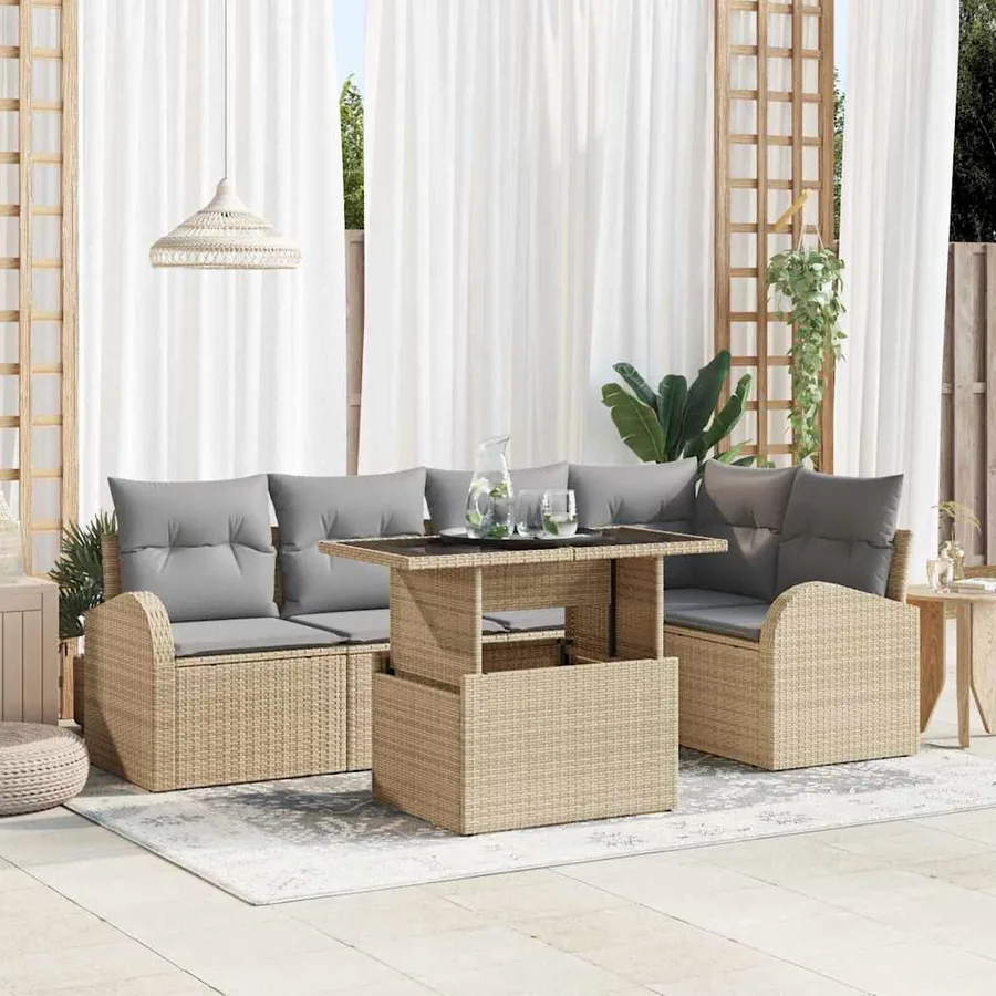 Ensemble de canapé de jardin 6 pcs Beige et Gris clair