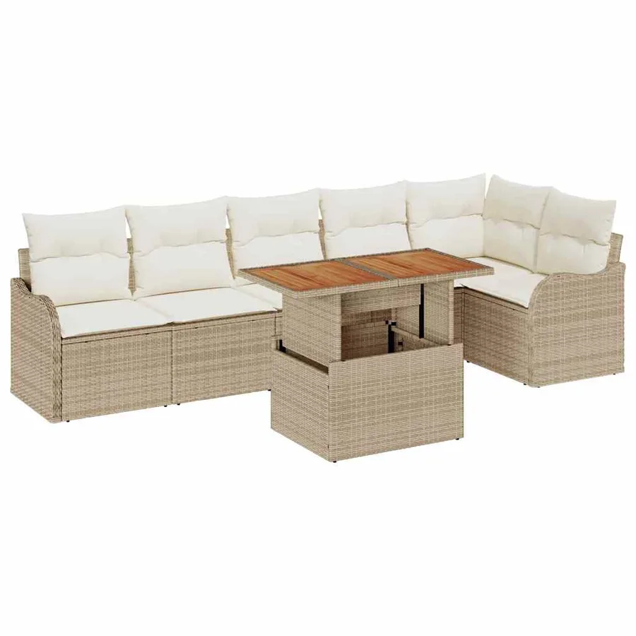 Ensemble de canapé de jardin avec coussin 7 pcs beige et crème - 2