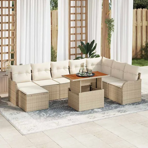 Ensemble de canapé de jardin avec coussin 9 pcs beige et crème