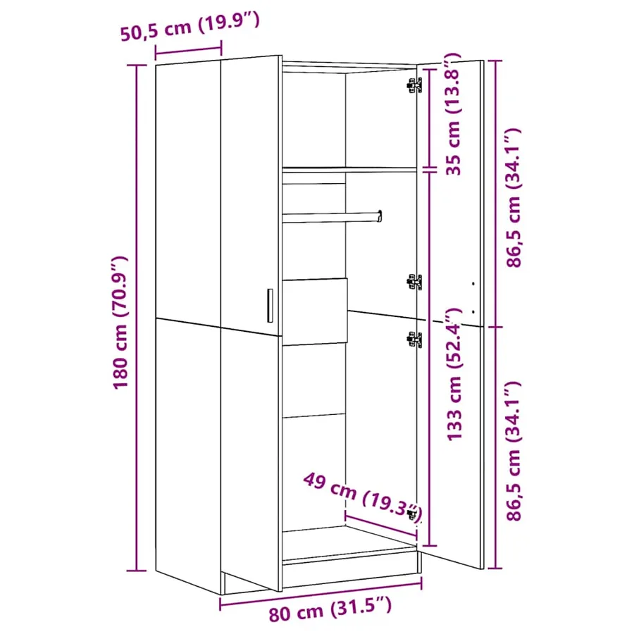 Garde-robe Blanc 80x52x180 cm Bois d’ingénierie - 9