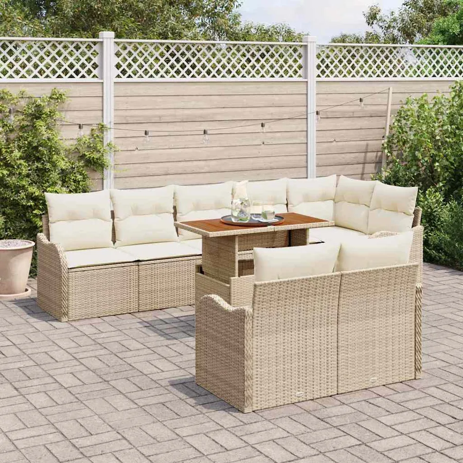 Ensemble de canapé de jardin avec coussin 9 pcs beige et crème - 3