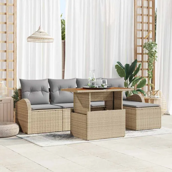 Ensemble de canapé de jardin 6 pcs beige et gris clair
