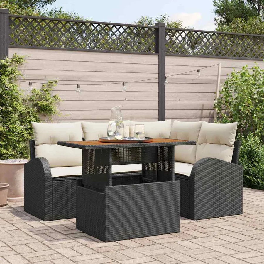 Ensemble de canapé de jardin avec coussin 5 pcs Noir et crème