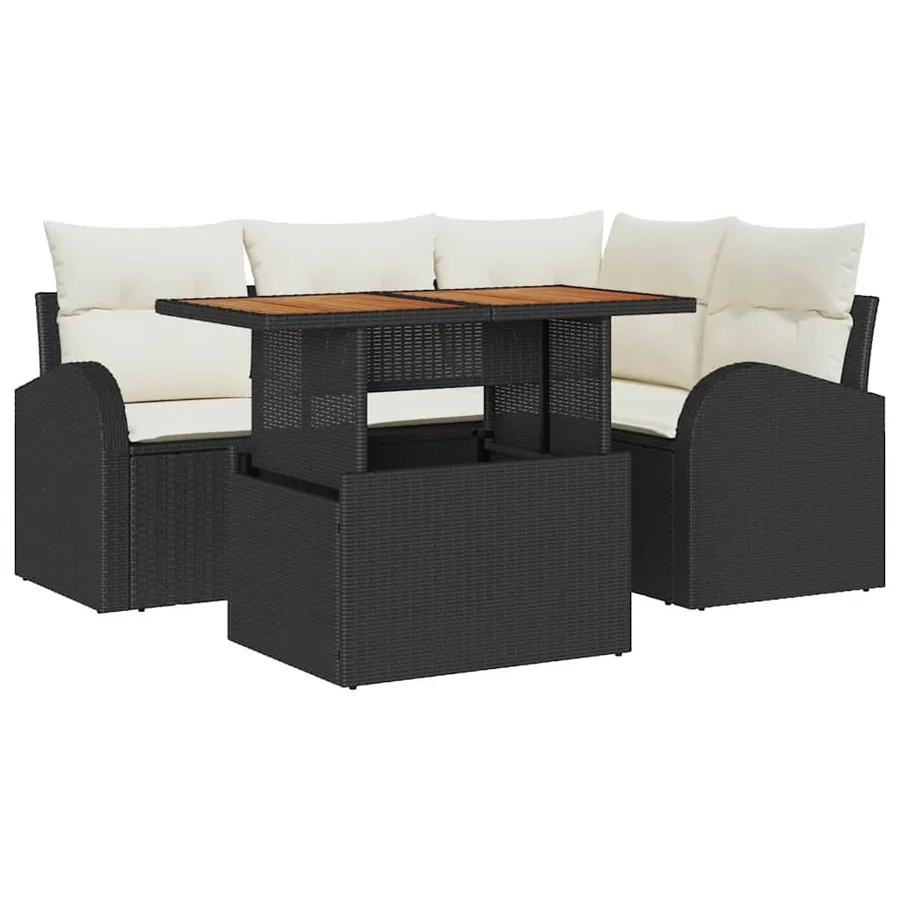 Ensemble de canapé de jardin avec coussin 5 pcs Noir et crème - 2