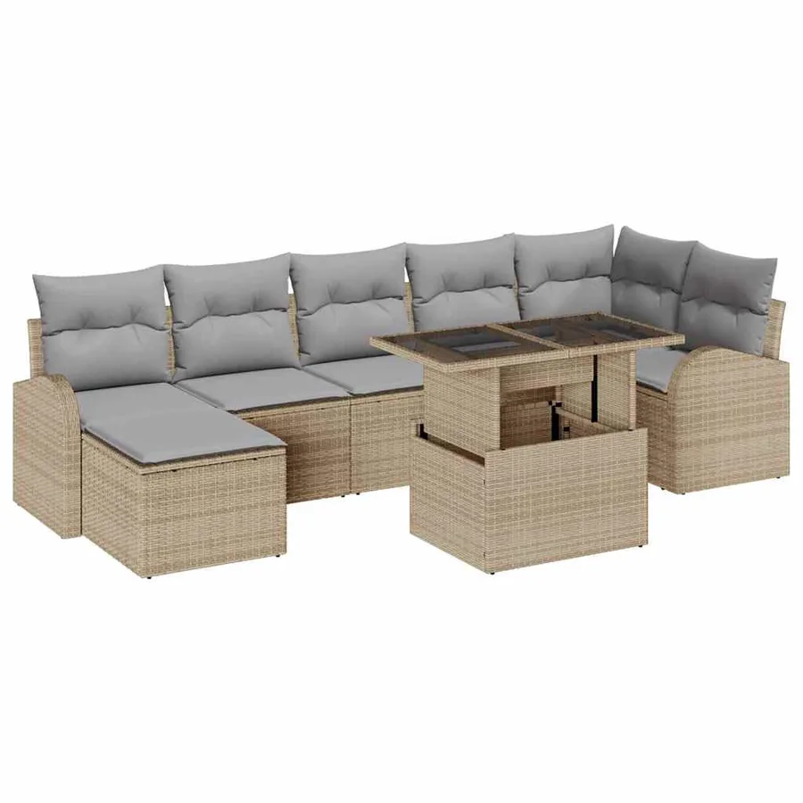 Ensemble de canapé de jardin 8 pcs beige et gris clair - 2