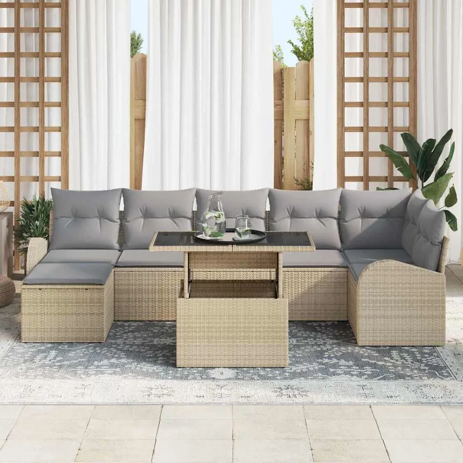 Ensemble de canapé de jardin 8 pcs beige et gris clair - 3