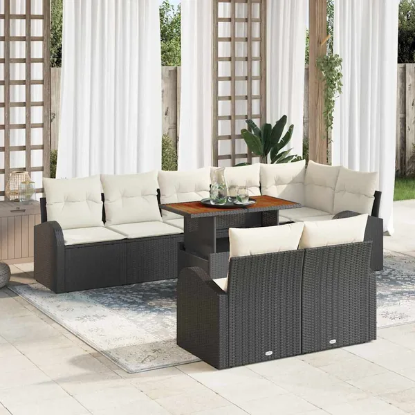 Ensemble de canapé de jardin avec coussin 9 pcs Noir et crème